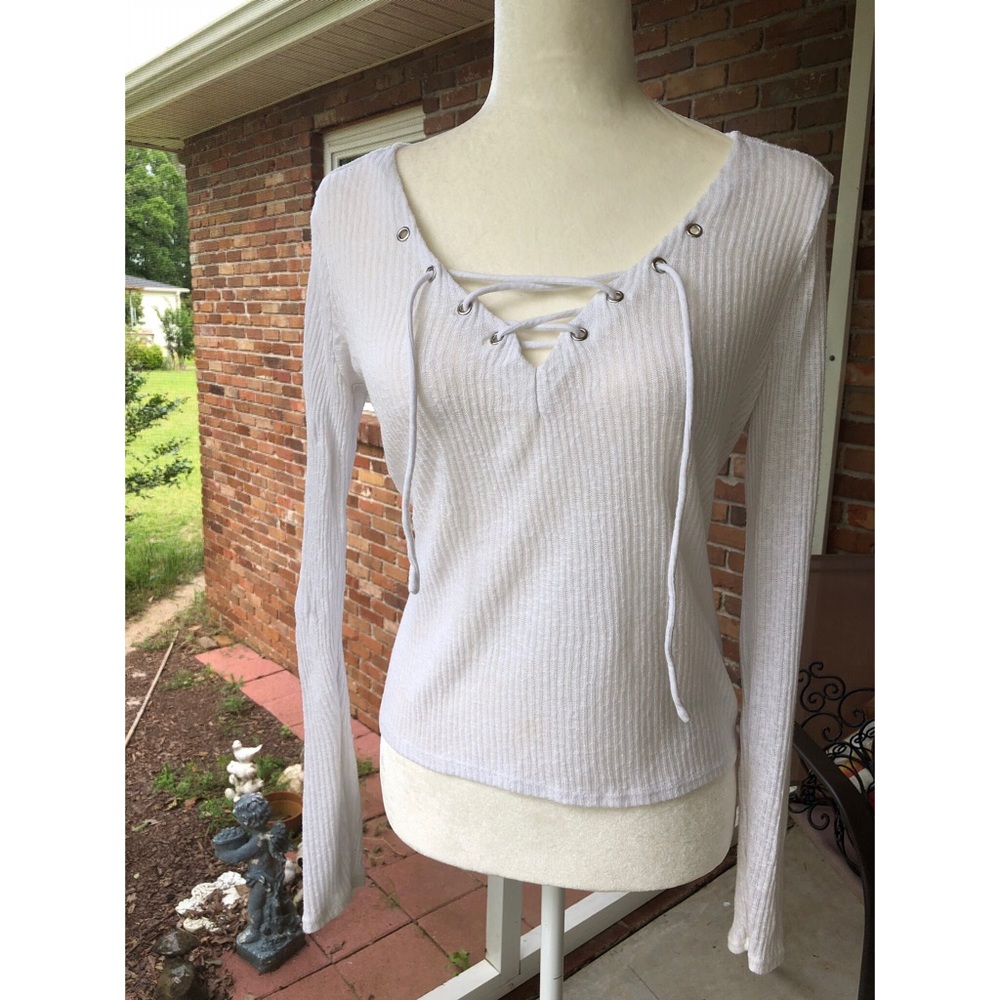 White lace-up long sleeve